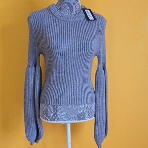 Alexander Wang Heather Gray Ribbed Crew Neck Sweater